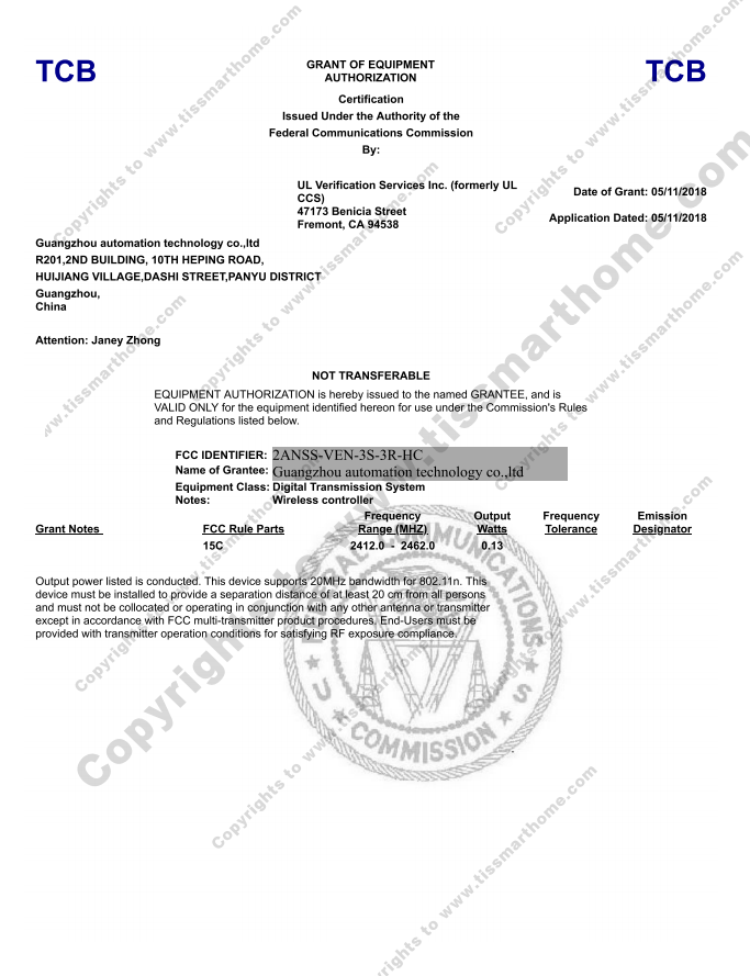 TIS FCC Certificate